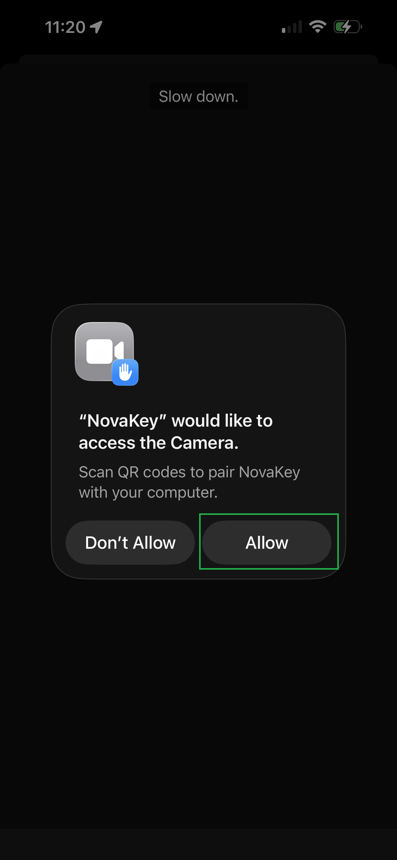NovaKey-iOS-App Approve Camera Access