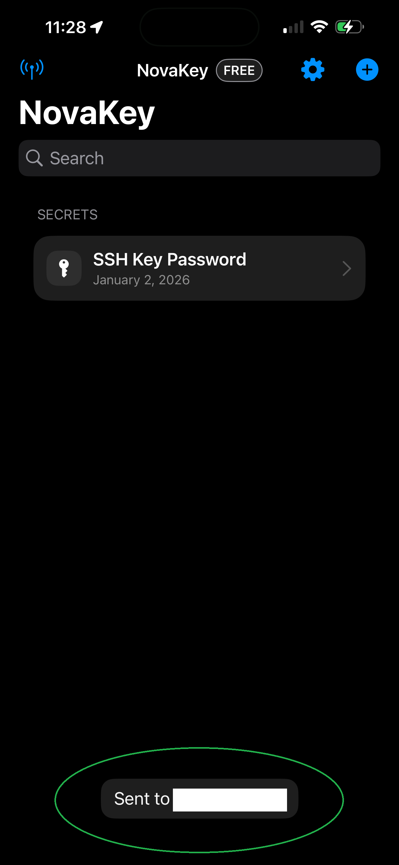 NovaKey-iOS-App Successful Sent Secret