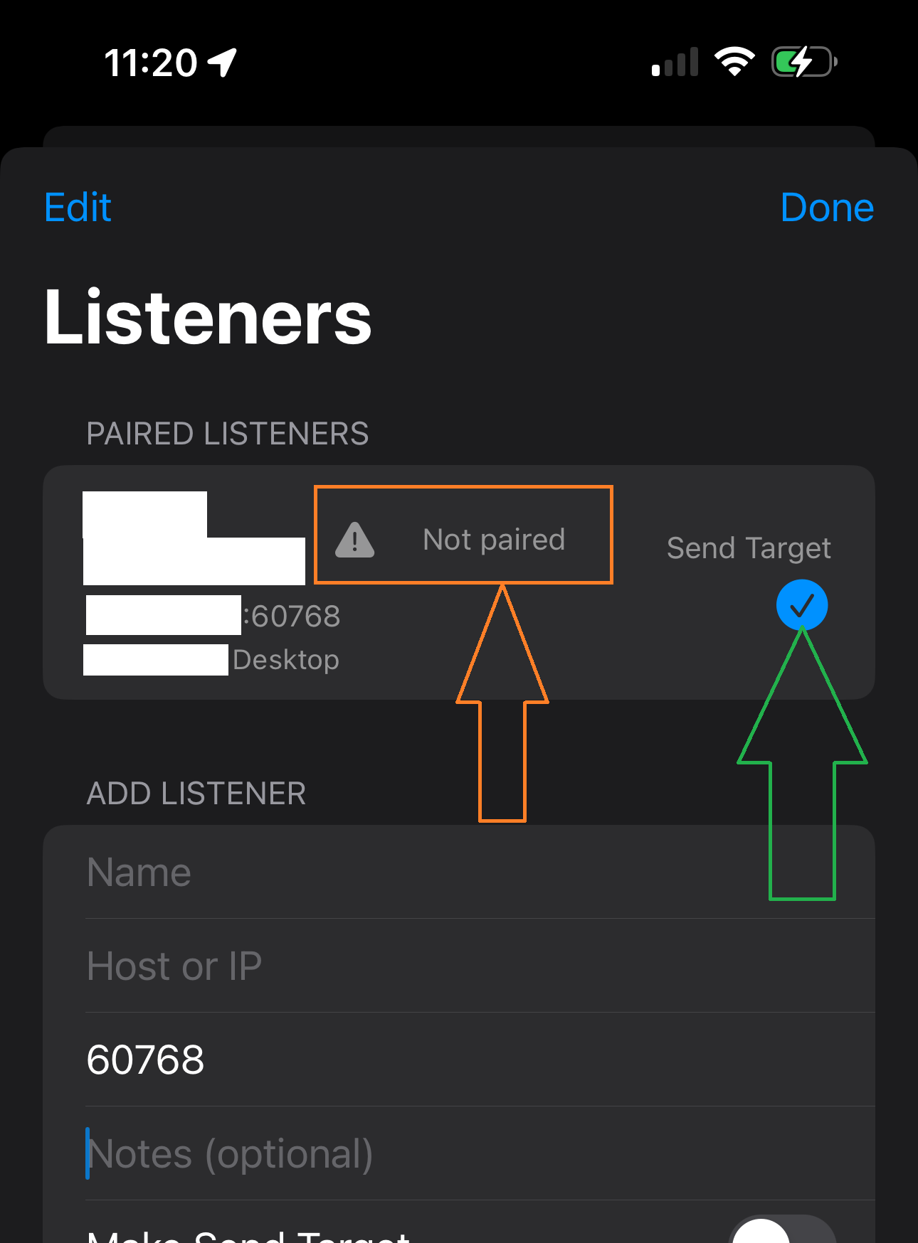 NovaKey-iOS-App shows Listener Added